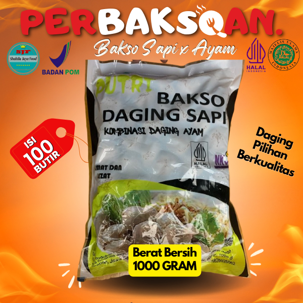 

Baso PUTRI Sahila Isi 100 Butir Berat 1000 Gram Bakso Pentol Shahila Daging Sapi dan Ayam