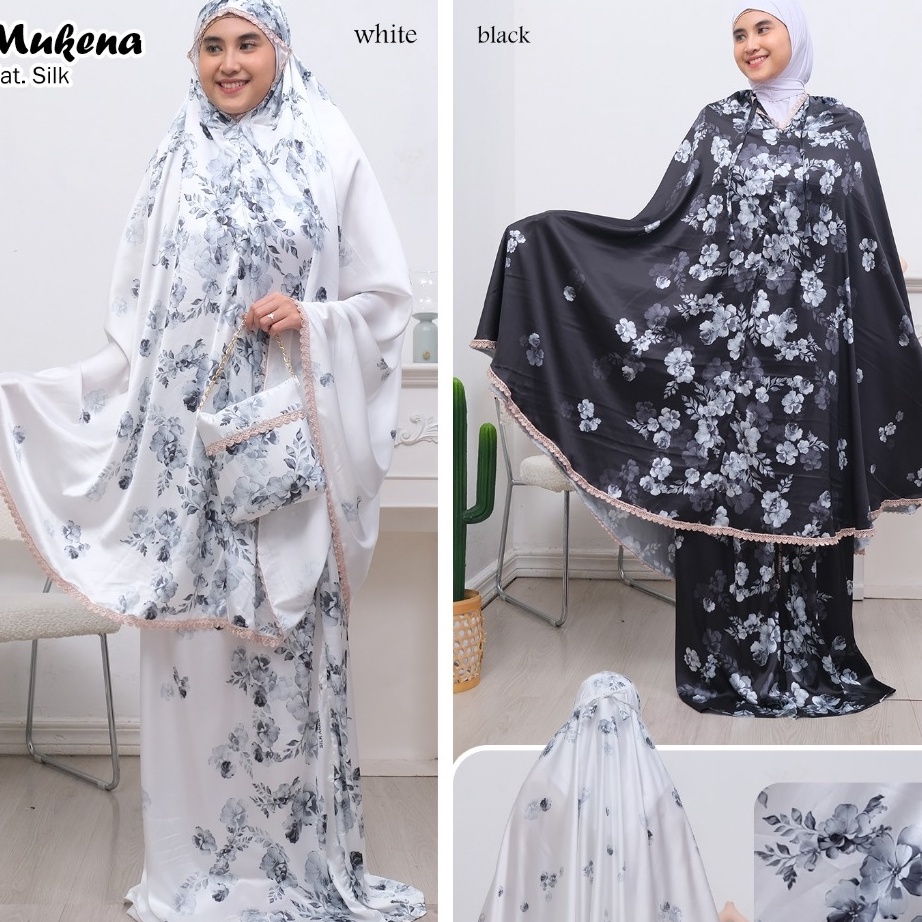 Mukena Armani SILK super Halus ukuran JUMBO warna khusus Hitam dan Putih  TAS
