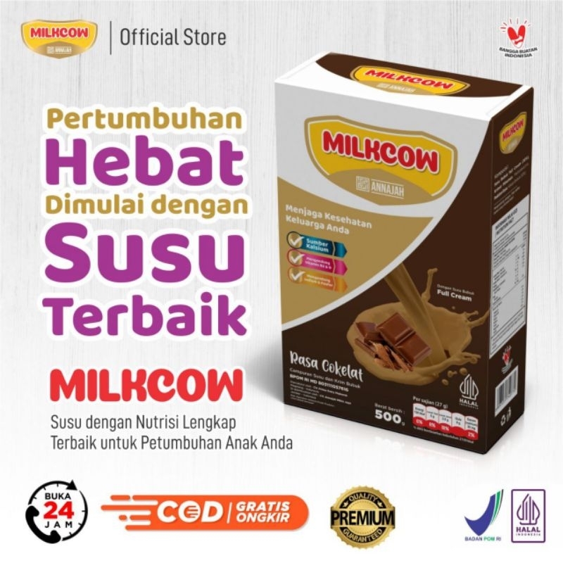 

Susu sapi Bubuk milkcow 500gr rasa Coklat Susup penambah nafsu makan Original BPOM