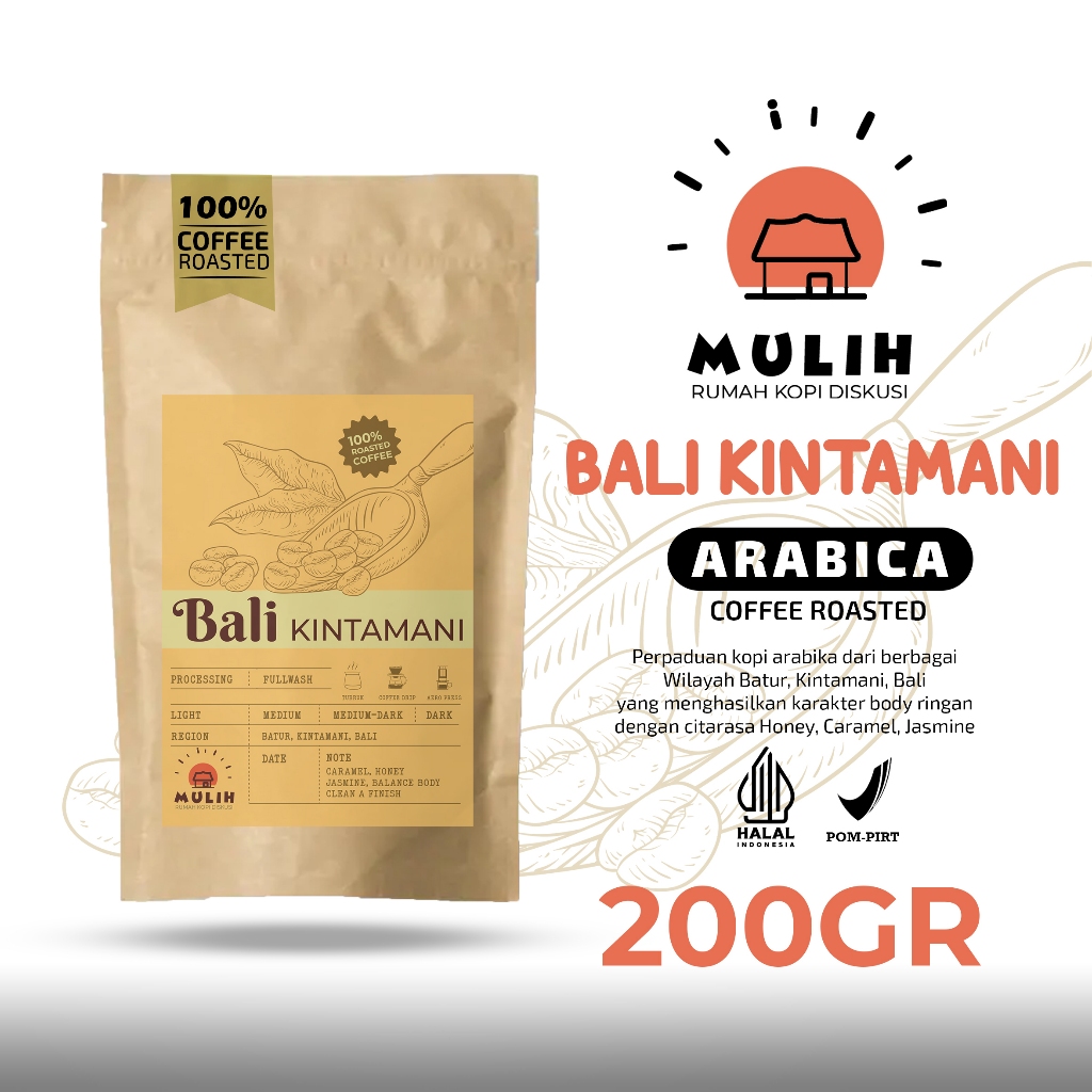 

Kopi Arabika Bali Kintamani Arabica Coffee Bean Biji Kopi Bubuk Asli 200 gr