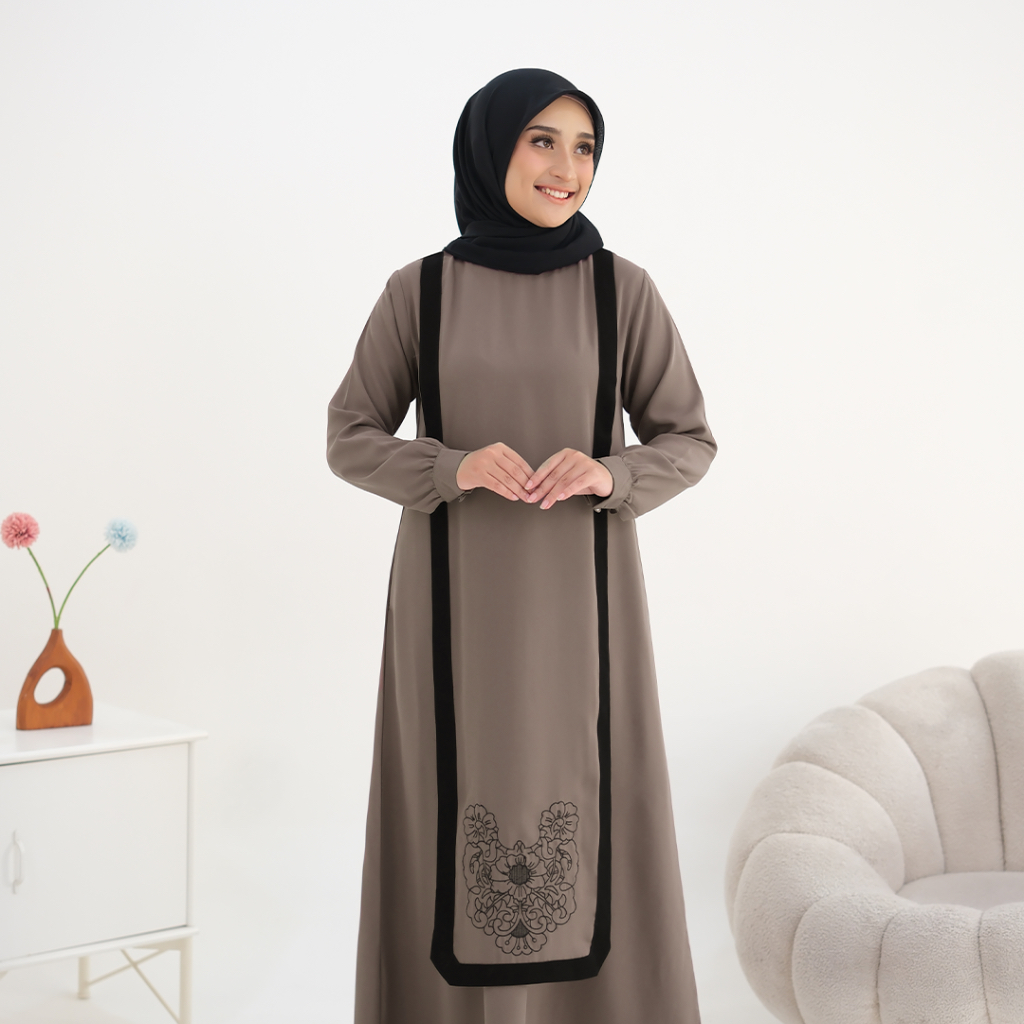 Luxeed Gamis Polos Bordir Wanita Terbaru Simple Mewah