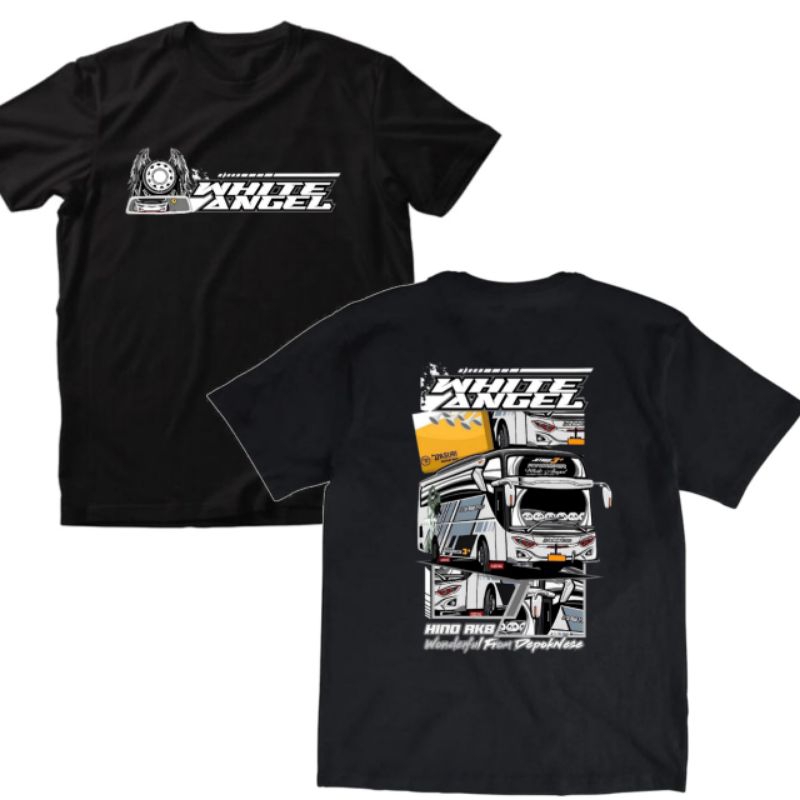 Baju Kaos Anak motif BUS WHITE ANGEL / Bus Telolet BASURI terbaru /bus oleng mania /Pakaian Atasan l