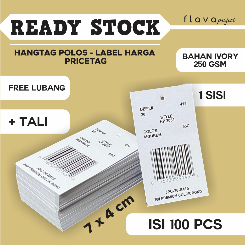 

100 pcs hangtag ready stok - label baju polos - tag label - label harga = bandrol harga - pricetag