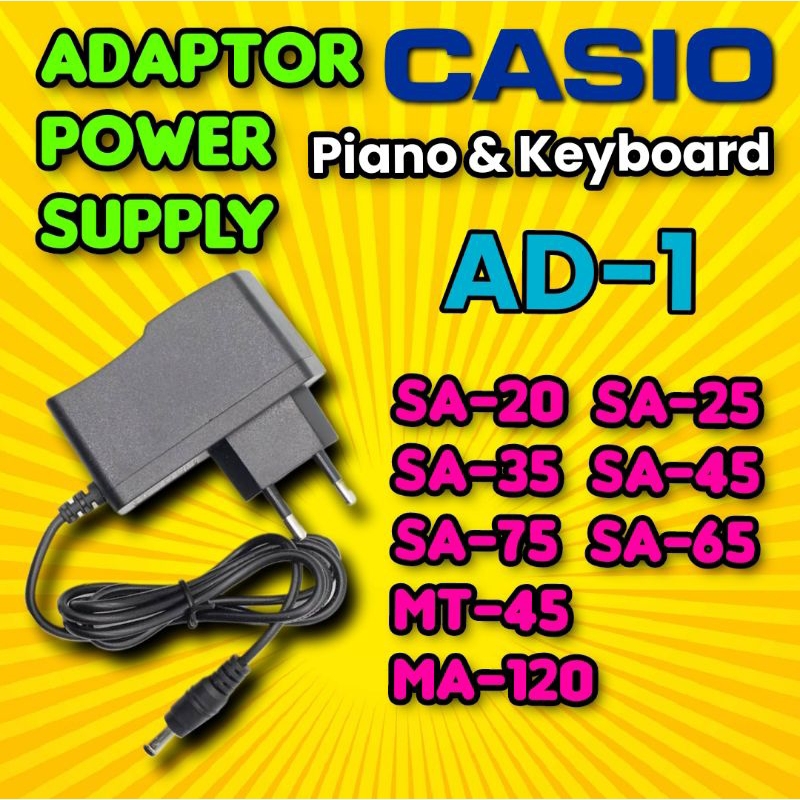 Adaptor 7,5V 7.5 volt 7.5V power supply Casio piano keyboard AD-1, SA-25, SA-35, SA-45, SA-75, SA-11