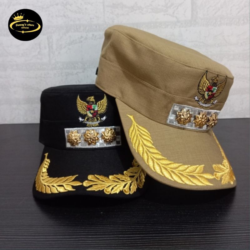 Topi Komando Bupati/Walikota Hitam & Khaki Free Nama | Topi Bupati | Topi Walikota | Atribut Walikot