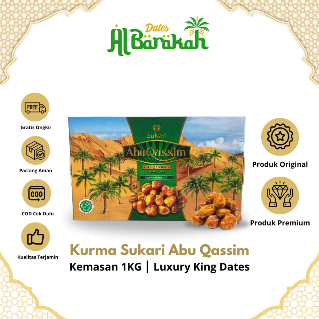

Kurma Sukari Abu Qassim Kemasan 1kg Premium Luxury King Dates Besar Manis dan Lembut