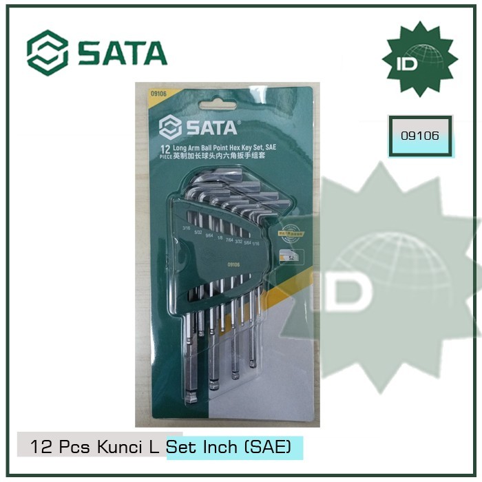 SATA - Kunci L Set 12pcs Inch Long Arm Ball Point 09106 (SAE) Sata Tools