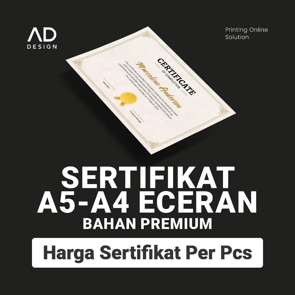 CETAK SERTIFIKAT CUSTOM / CETAK PIAGAM CUSTOM A4 - A5