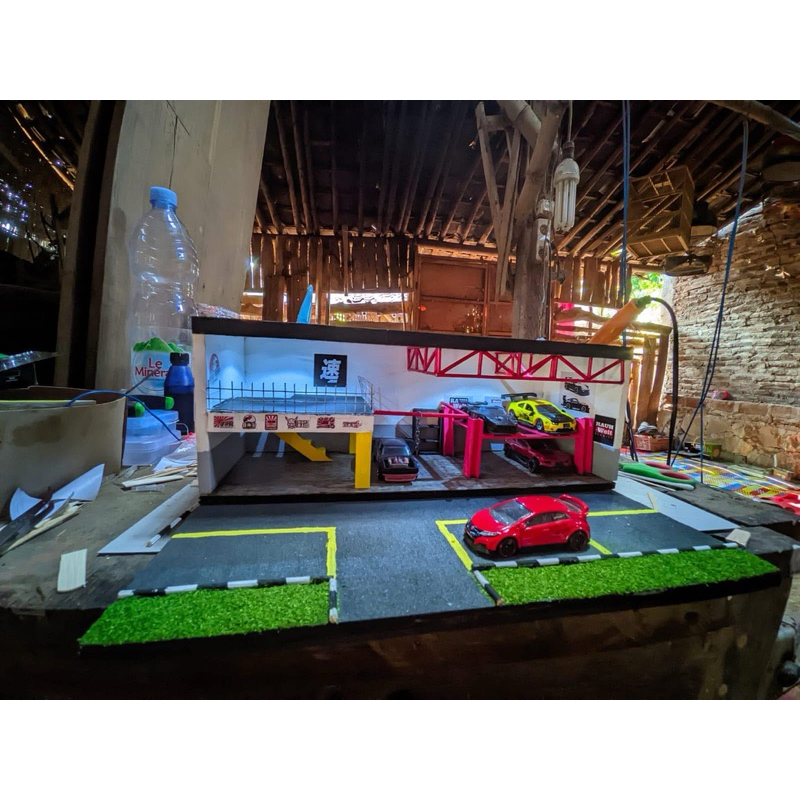 diorama bengkel diecast