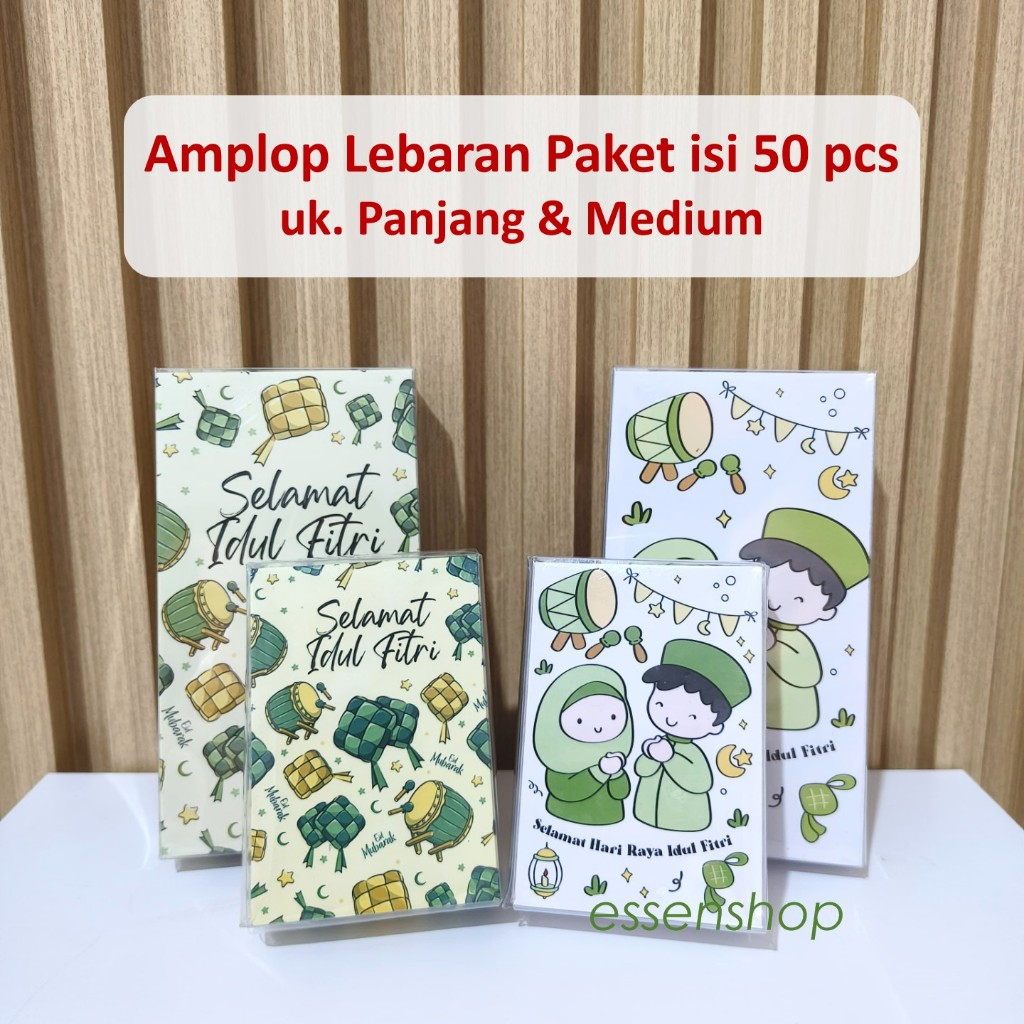 

Amplop Lebaran isi 50 pcs Angpau Idul fitri ukuran panjang dan medium Mika