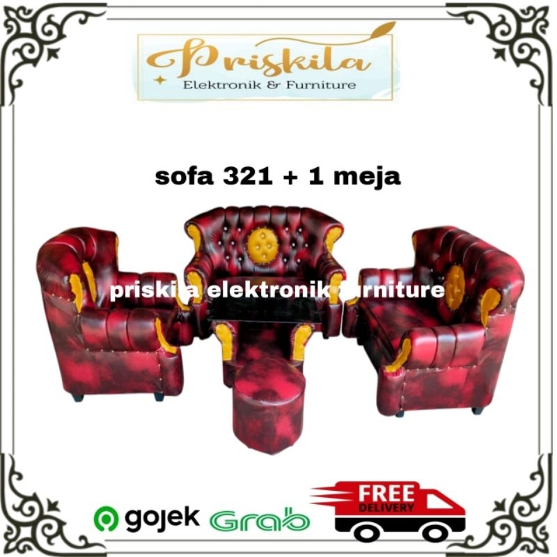 sofa 321+1 meja / sofa minimalis/ sofa merah maron / sofa mewah / sofa furniture Palembang/ sofa min