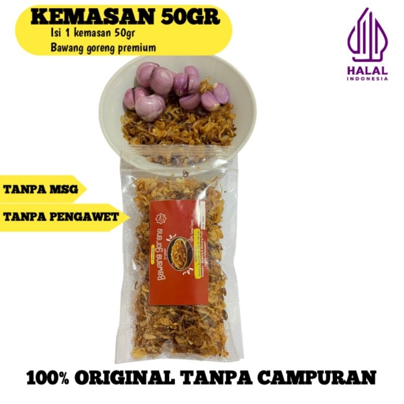 

Bawang goreng premium kemasan 50gram. brambang goreng original tanpa campuran