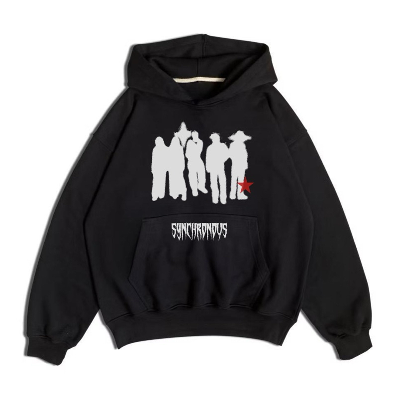 Synchronous Hoodie Boxy Oversize Black Peoples HD05