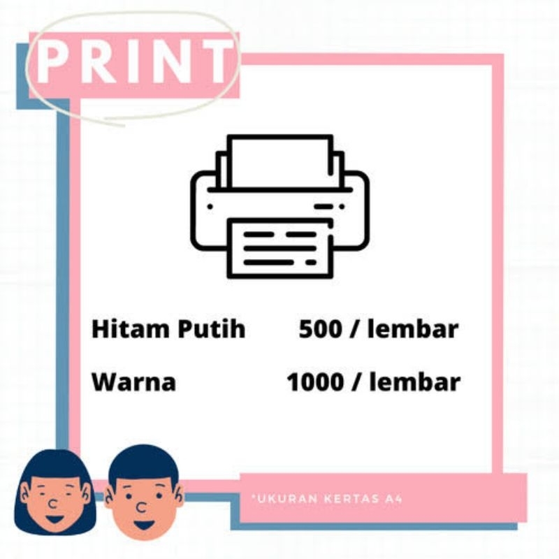 

jasa print hvs A4 1 sisi & 2 sisi Hitam putih/Warna