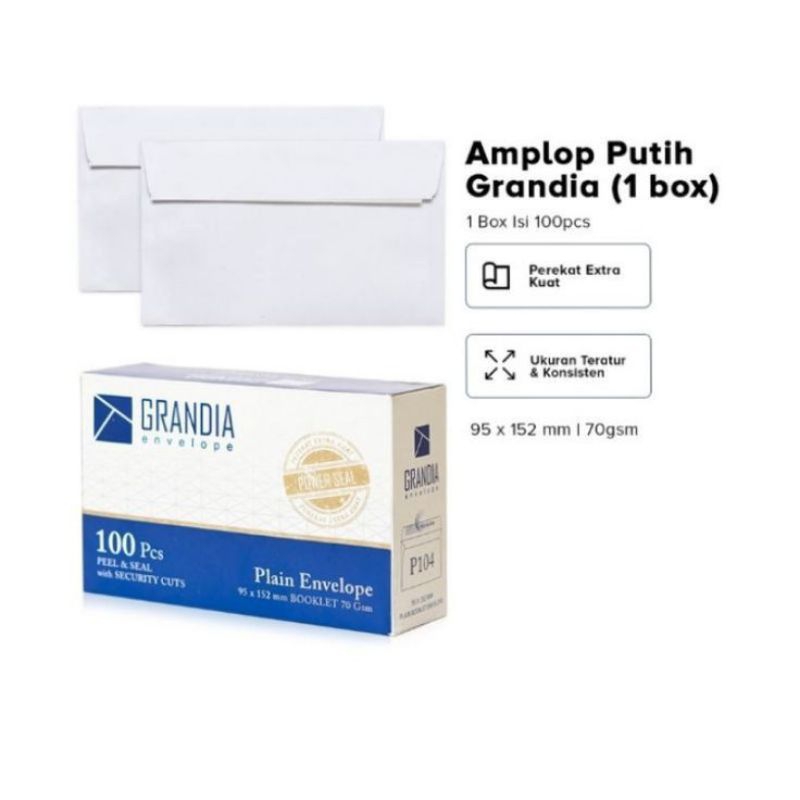 

AMPLOP PUTIH LEM GRANDIA ISI 100 1BOX/ AMPLOP POLOS KECIL DENGAN LEM
