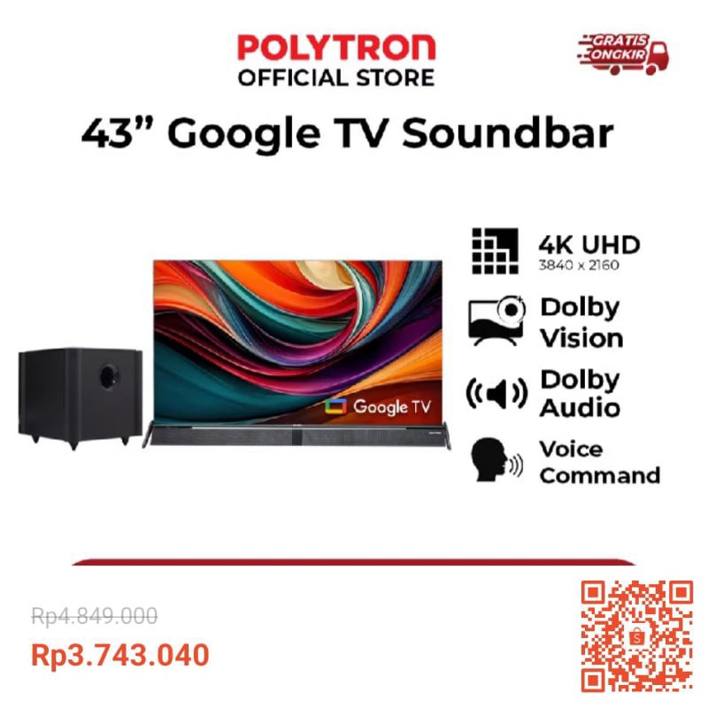 Tv Polytron 43inch include sobwofer