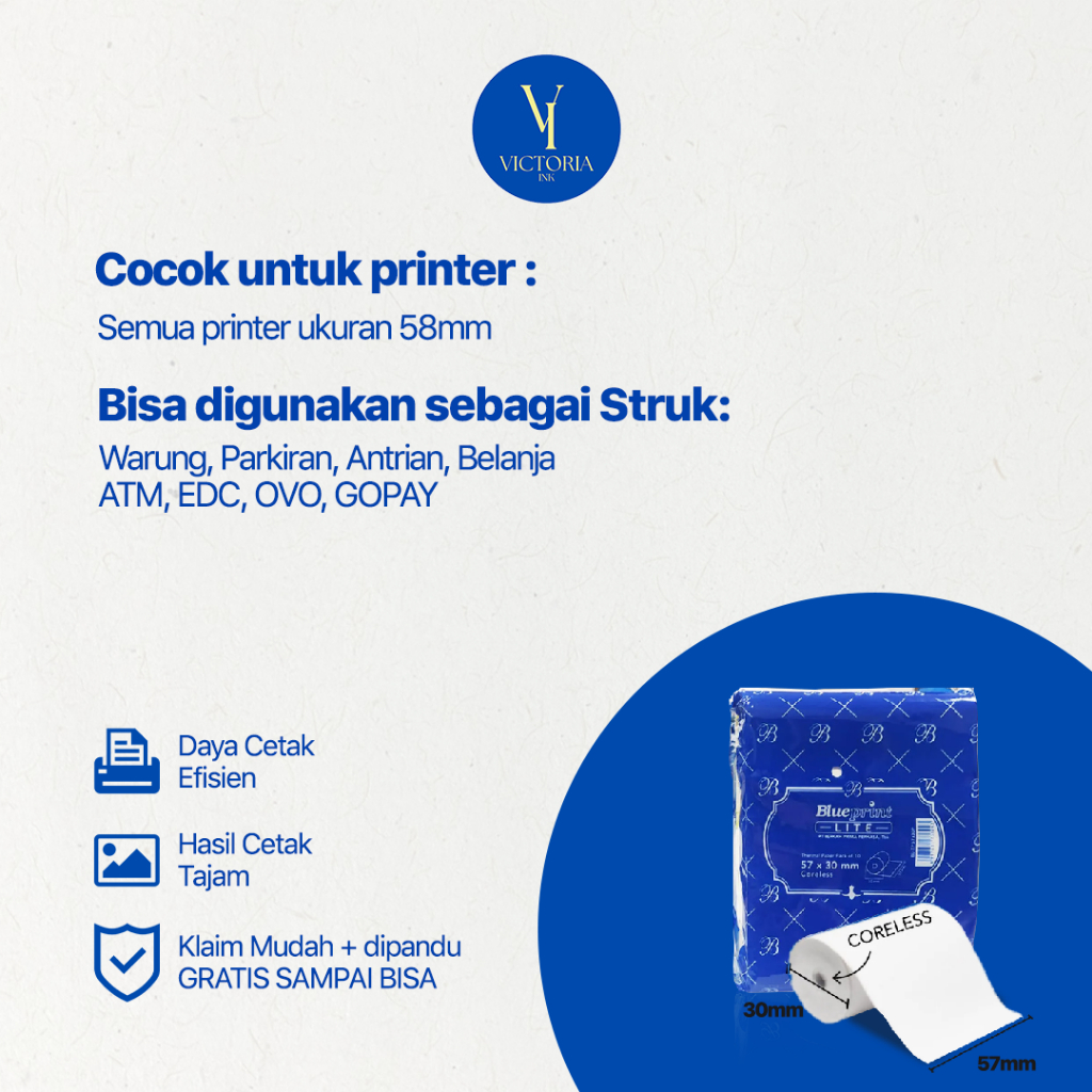 

InJO Kertas Thermal Blueprint 57x38 5738 5730 57x30 Printer Blueprint BP Lite 58 Lite 80 Isi 10 Roll