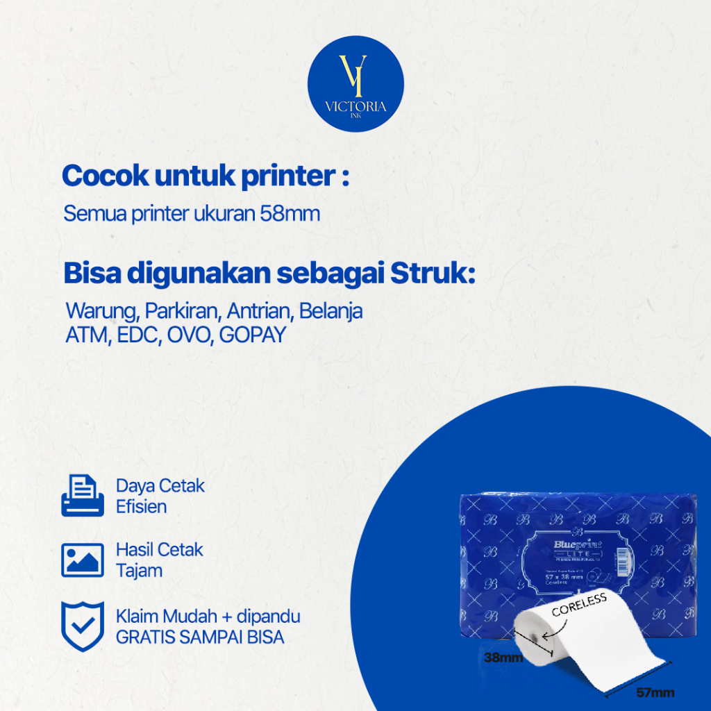 

RB Kertas Thermal Blueprint 57x38 5738 5730 57x30 Printer Blueprint BP Lite 58 Lite 80 Isi 10 Roll