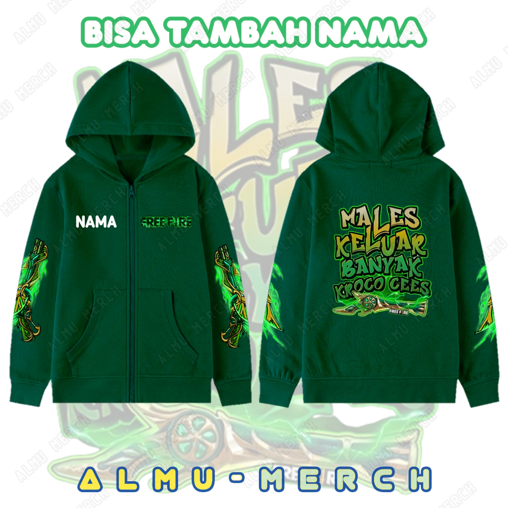 Zipper Jaket Anak FF Karakter Free Fire Kroco Cees Gank | Jaket Ff Anak Free Name