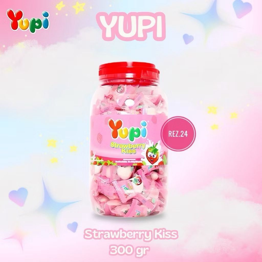 

SURYAMART Permen Yupi Rasa Strawberry Kiss Kemasan Toples 300gr Jelly Candy