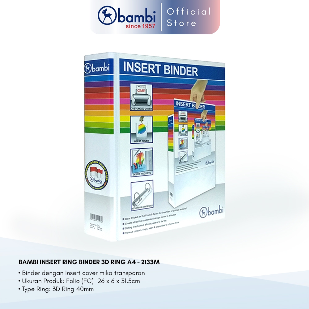 

Bambi Insert Ring Binder A4 3 Ring Type D All Color Medium Size 40 mm Original