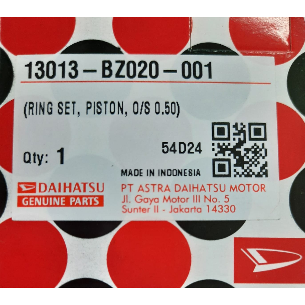RING PISTON GRANDMAX 1.5 / TERIOS 0,50 / AVANZA 1.5 ( Oversize 0,50 ) / 13013-BZ020-001