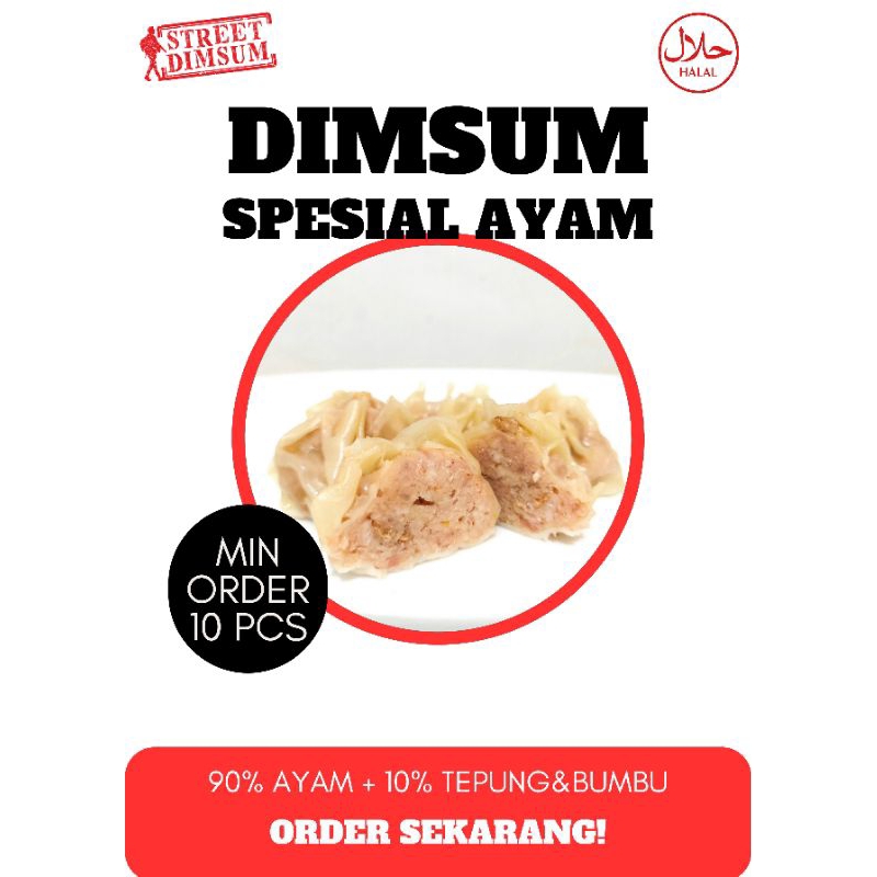 

(Size : 25gram) Pabrik Dimsum Ayam Halal per pack isi 10pcs.. Include Saos.. Komposisi ayam 90%