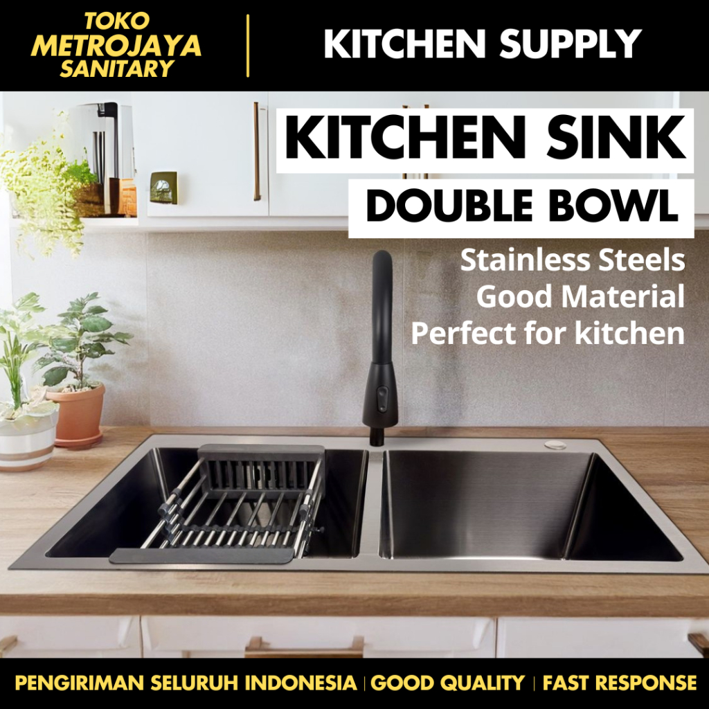 KITCHEN SINK DOUBLE BOWL 8245 GOLD WASTAFEL DAPUR 2 LUBANG STAINLESS STEEL