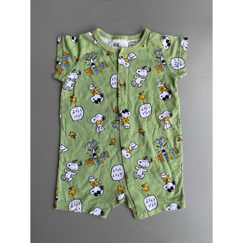 (preloved) bodysuit baby boy H&M / jumper bayi cowok green snoopy peanuts