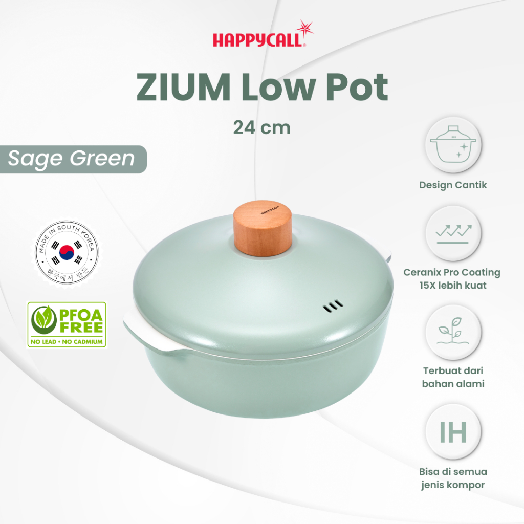 Happycall Zium IH Grill Pan 22 Cm - Sage Green Pastel