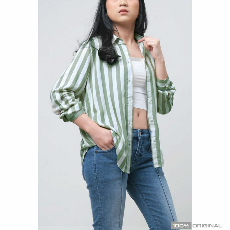 LOGO JEANS - KEMEJA WANITA LOGO JEANS ORIGINAL KEMEJA - SAGE WHITE