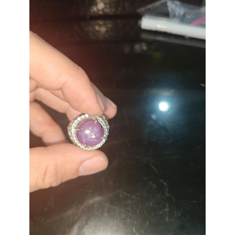Cincin Eropa Perak Batu Fancy Sapphire Steer Safir Ungu Birma