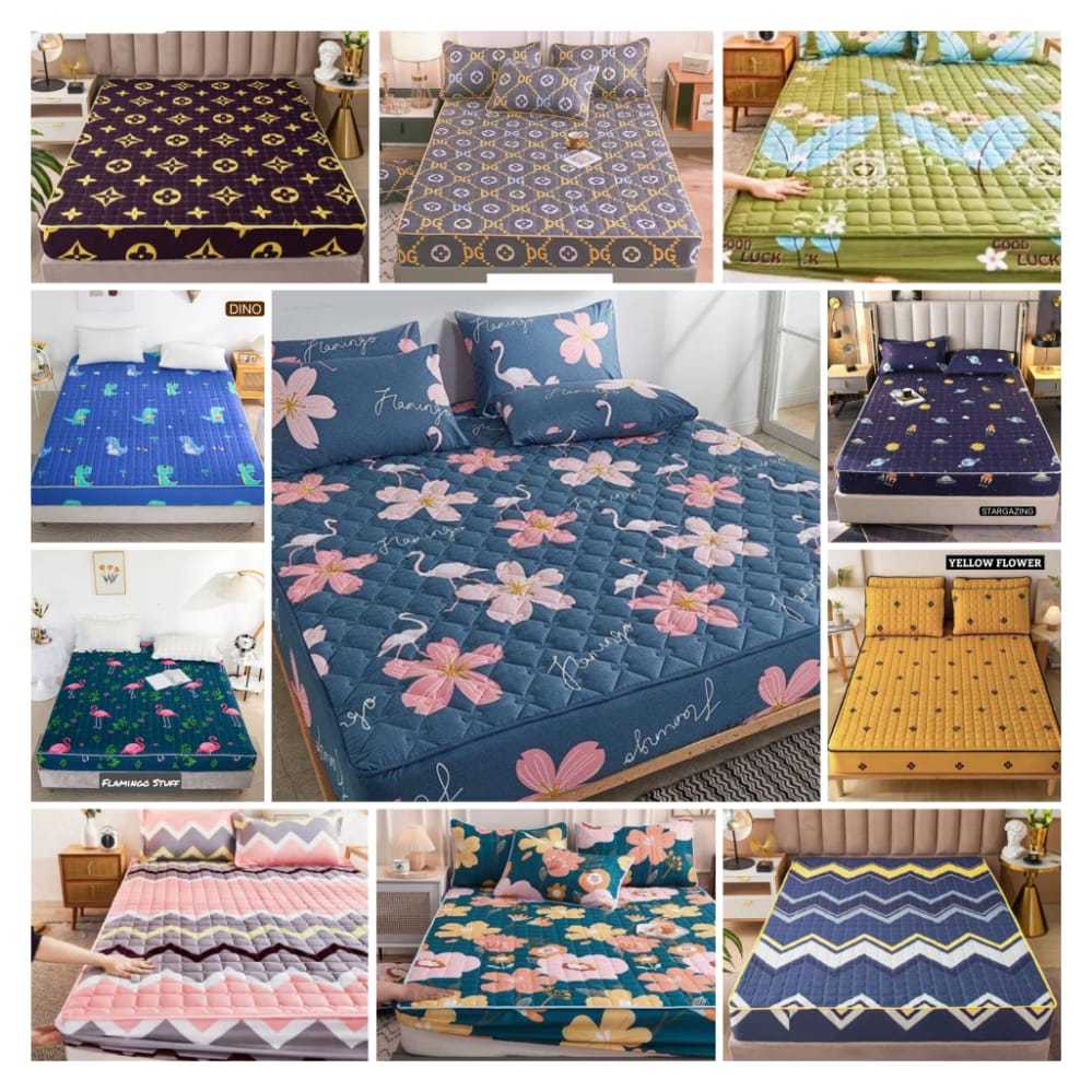 Sprei Waterproof Quilt Import Anti Air Ompol Debu Tungau 160x200x25 180x200x25 Aneka Motif Lucu Kara