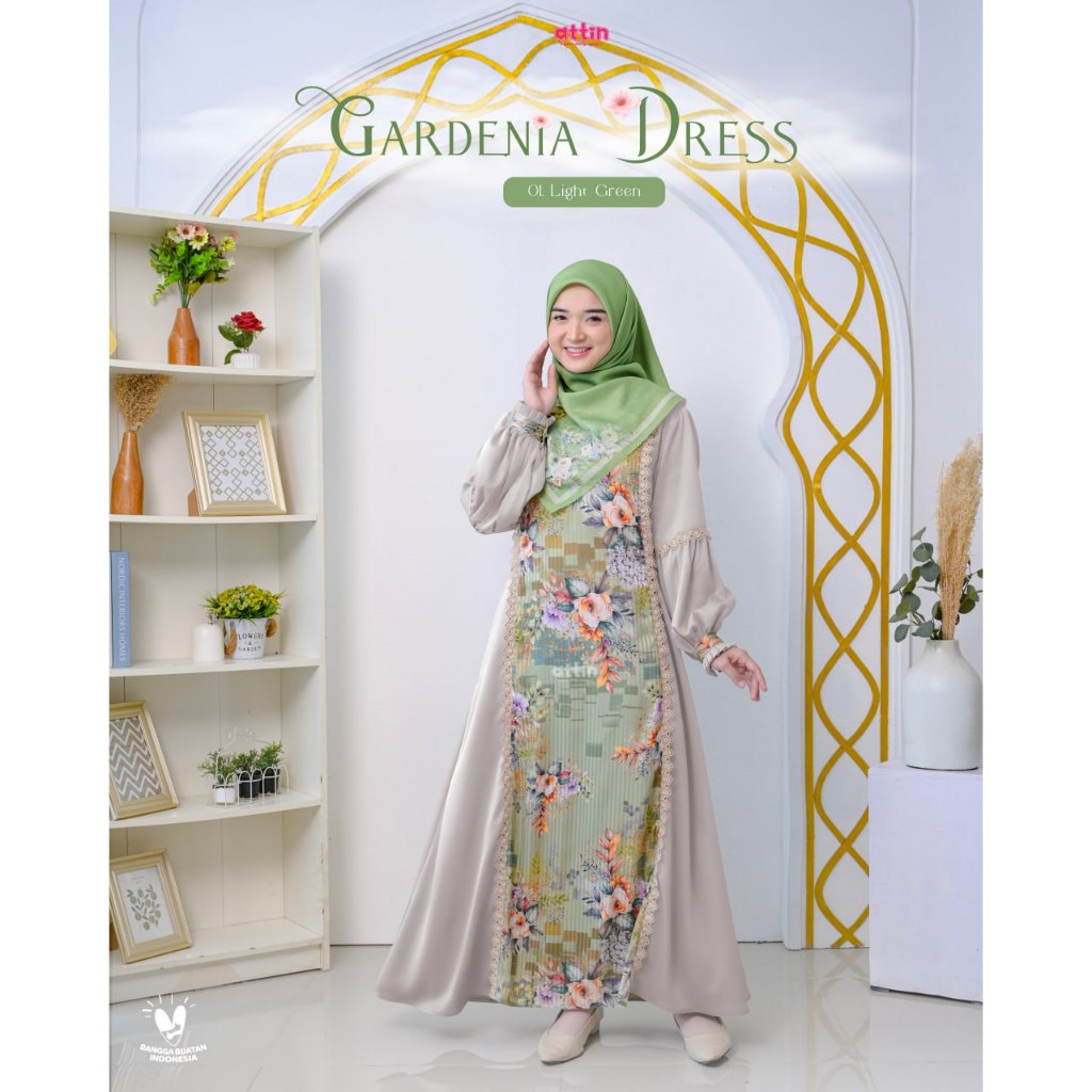 ATTIN - Gardenia/gamis mewah kekinian/gamis motif bunga/dress lebaran terbaru