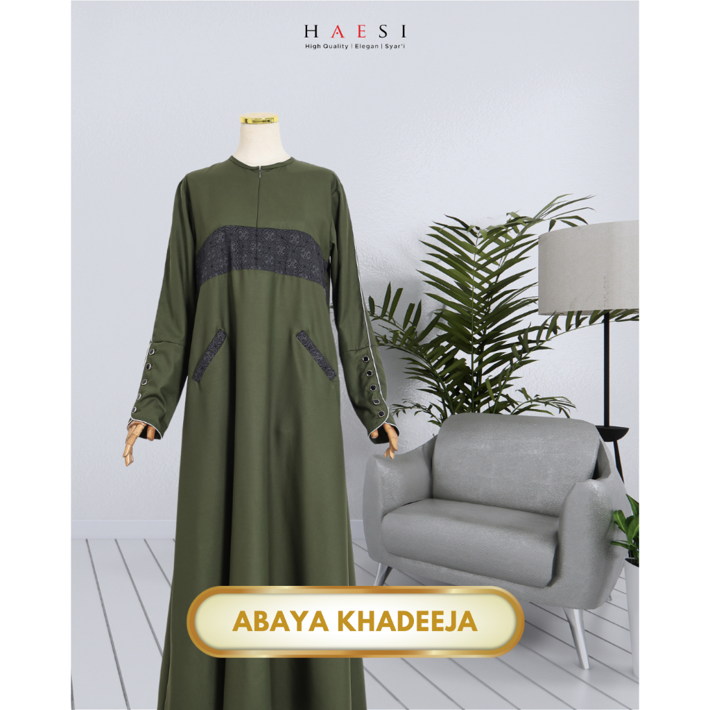 ABAYA KHADEEJA Army | Gamis Wanita Muslimah Premium Katun Polos Kombinasi Batik