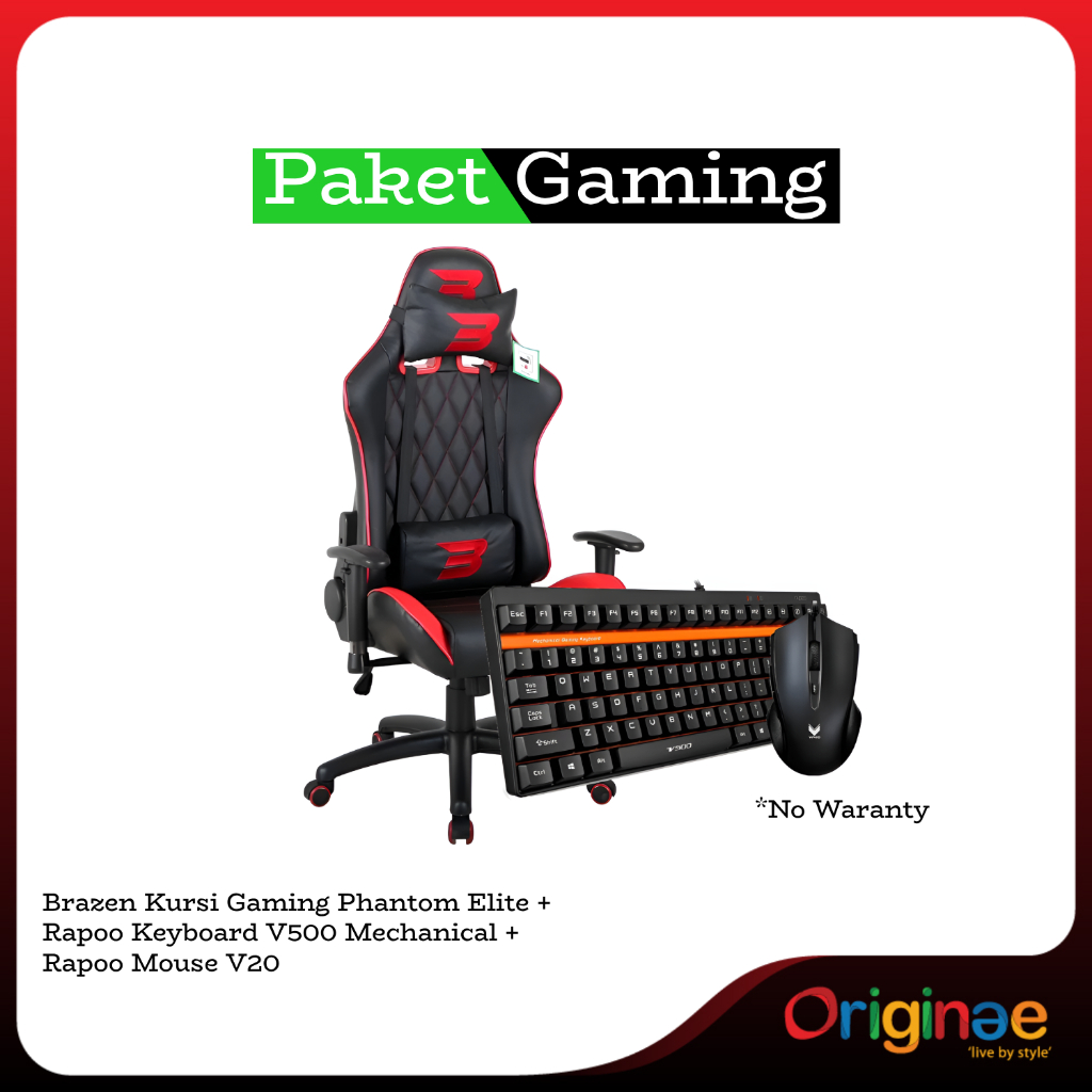 Paket Gaming - Kursi Gaming Brazen - Keyboard Gaming Rapoo - Mouse Gaming Rapoo