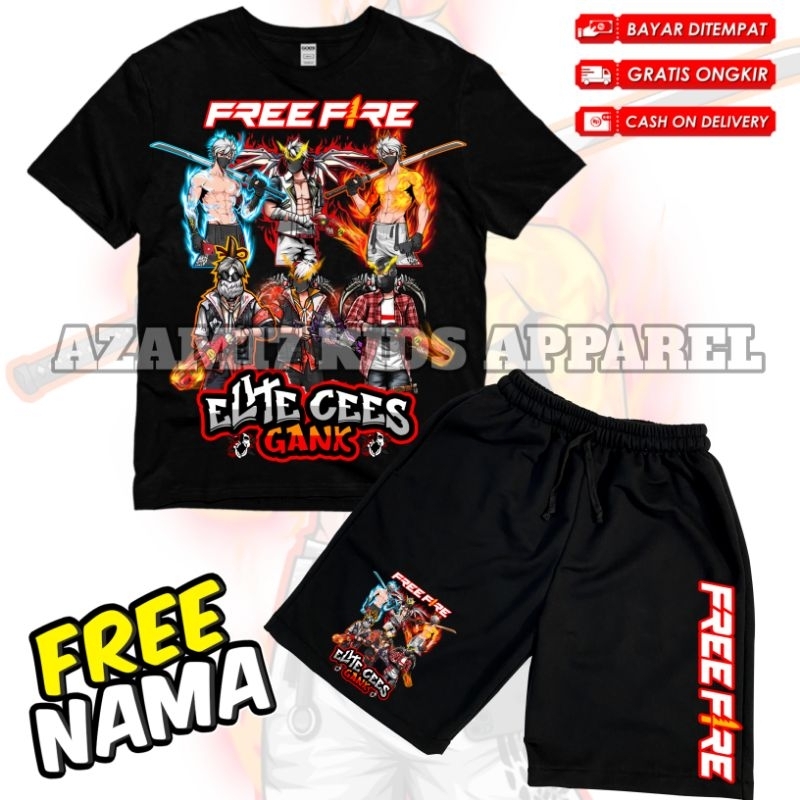 (BISA COD) Setelan Kaos Celana Pendek Anak Elite Cees Gank FF Free Fire Karakter FF Versi Katana SG 