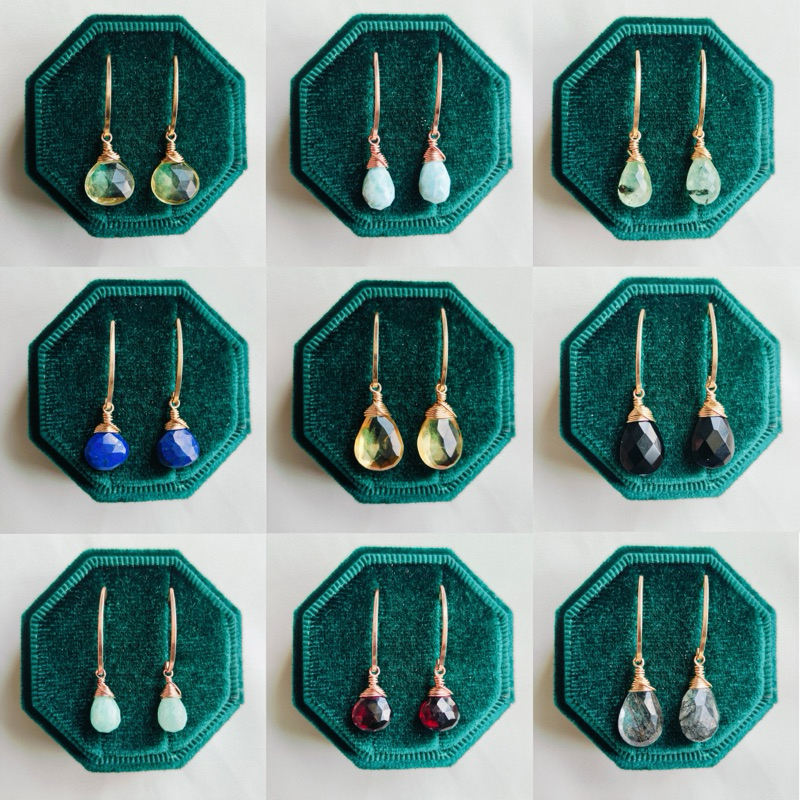 HENJU BY GRACY | Single Stone Dangle Earrings | Gemstone Earrings | 14K Gold Filled | 14K Rose Gold 