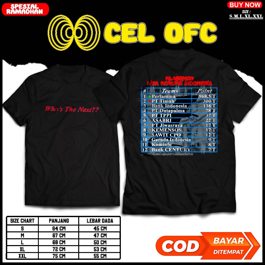 CEL OFC BAJU KAOS ATASAN LIGA KORUPSI INDONESIA DISTRO ORIGINAL MURAH KAOS KORUPTOR KAOS PEMERINTAHA