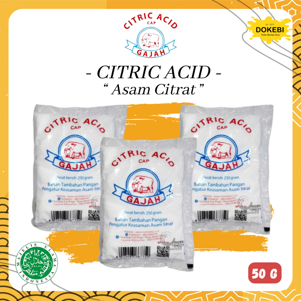 

Citrun Citric Acid Cap Gajah 50 Gr - Asam Sitrat FOOD GRADE - Sitrun Makanan - SITRAT