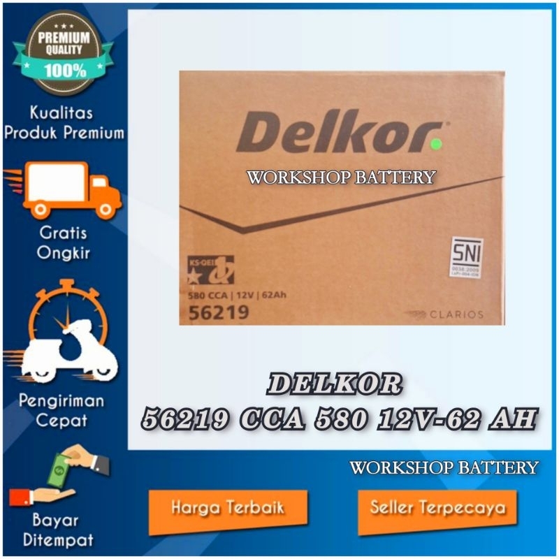 AKI MOBIL PEUGEOT 206. 306. 307 406. DELKOR 56219 / LN2 12V-62 AH.