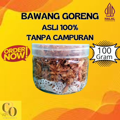 

Bawang Goreng 100 gram Murni 100% Bawang Tanpa Campuran (1 toples)