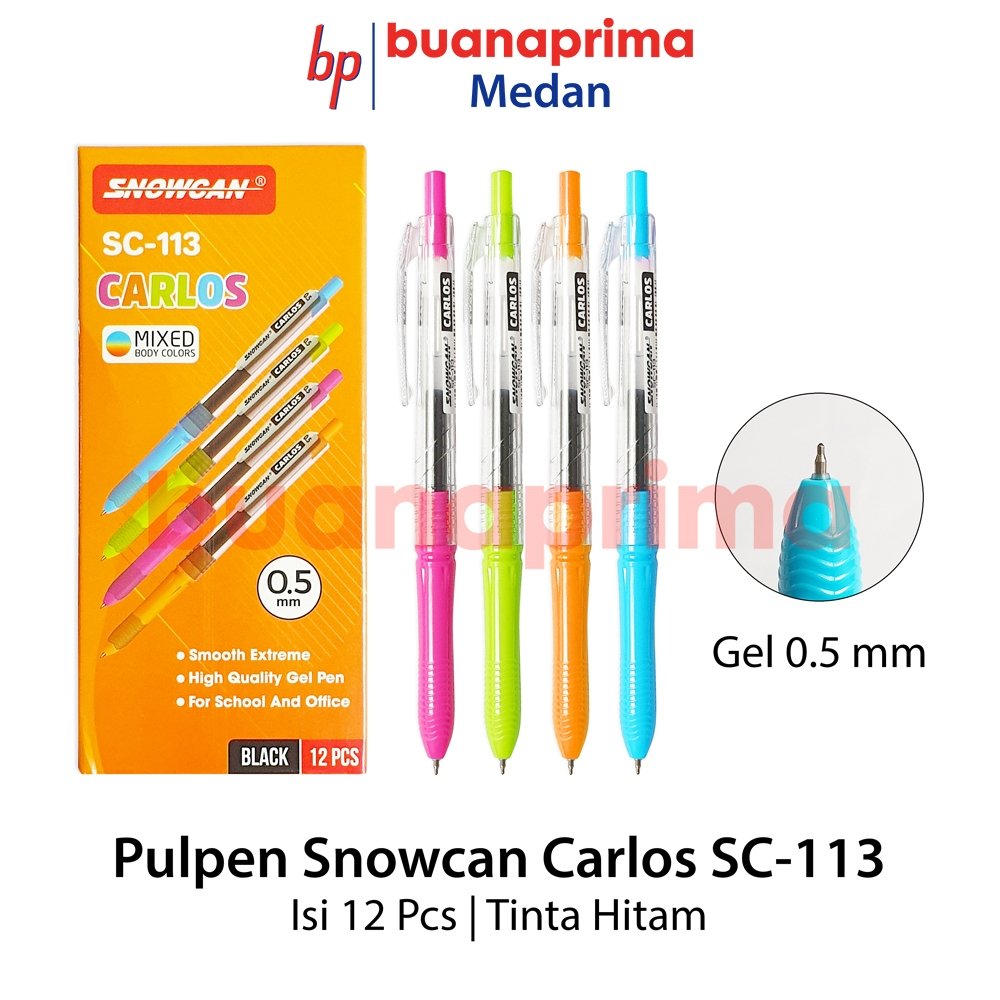 

Pulpen SNOWCAN SC-113 CARLOS Gel 0.5 mm isi 12 pcs Pen Cair Clicker