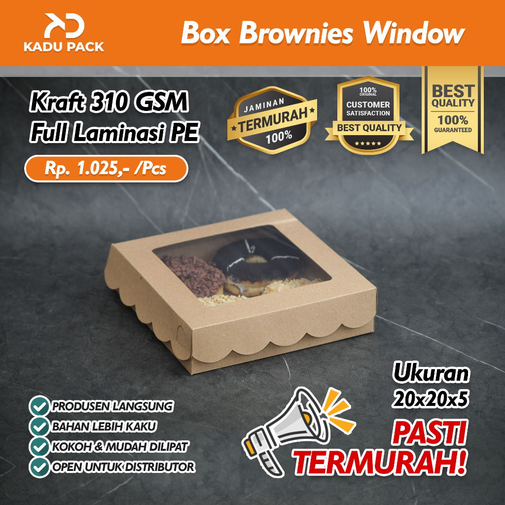 RB (20 Pcs) Dus Pizza Dus Kue Snack Box 20x20x5 Dus Donat Window Mika
