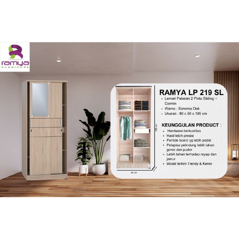 lemari 2 pintu sliding ramya coklat krem lp 219 sl