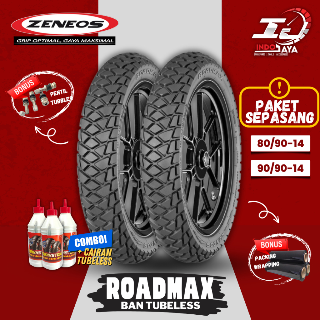 [HARGA SEPASANG] BAN ZENEOS ROADMAX DUAL PURPOSE (80/90-14 - 90/90-14) BAN TUBELESS DEPAN BELAKANG M