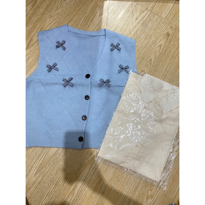 atasan kemeja 2 in 1 vest rajut BKK