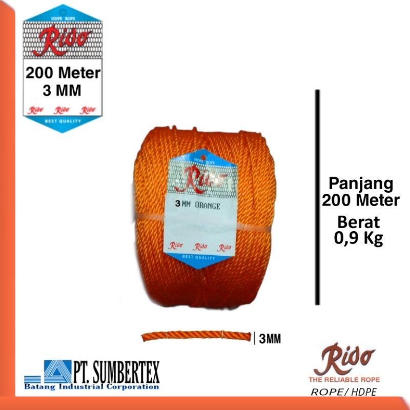 Tali Tambang Plastik RIDO 3mm 1 ROLL Panjang 200 Meter HDPE or Tali Plastik RIDO or Tali Tambang RID