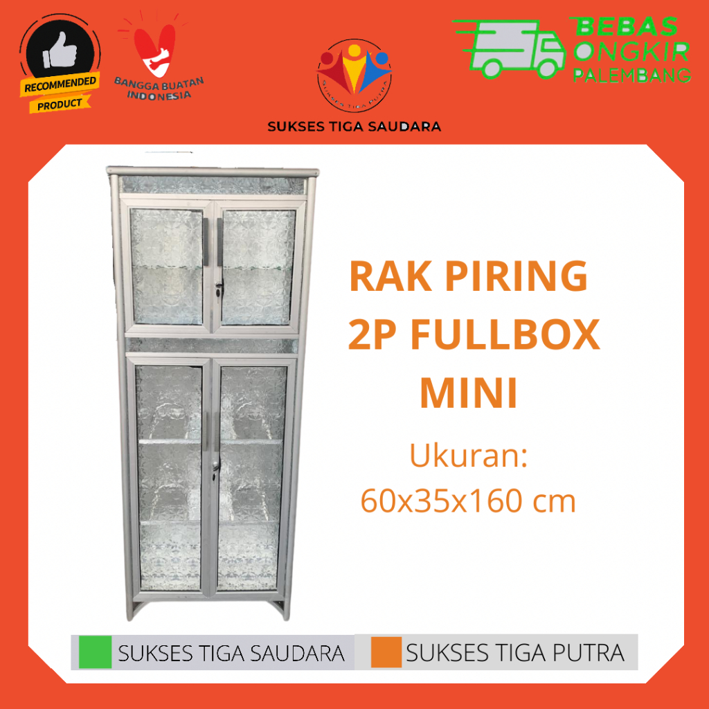 LEMARI PIRING MINI 2 PINTU FULL BOX / RAK PIRING MINI FULLBOX ALUMINIUM KACA BELAKANG SENG