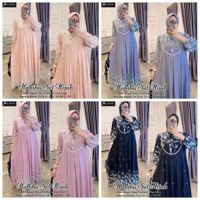 HABIBA Set Dress Kancing Depan  Free Hijab
